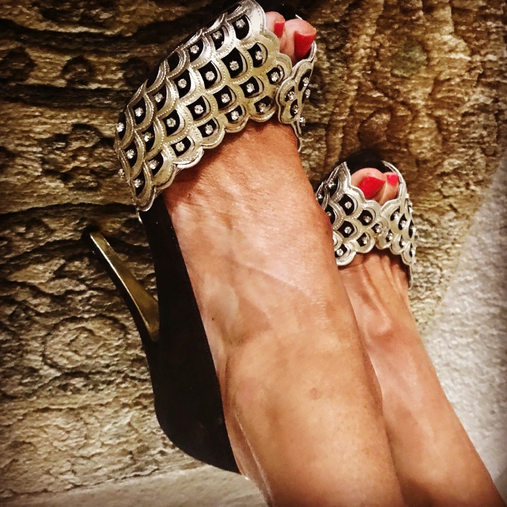 Valentino Black diamond studded peep toe heels